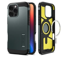 Spigen Tough Armor MagSafe su stoveliu Apple iPhone 16 Pro – dėklas telefonui žalios spalvos