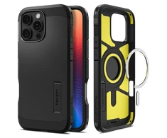 Spigen Tough Armor MagSafe su stoveliu Apple iPhone 16 Pro – dėklas telefonui juodos spalvos