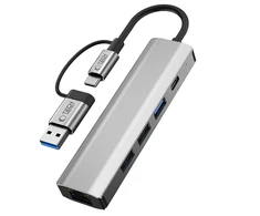 Tech-Protect HB03 HUB Adapteris 5in1 USB-C + USB2.0 + USB3.0 + RJ45 - pilka