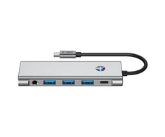 Tech-Protect HB04 HUB Adapteris 9in1 USB-C + USB2.0 + USB3.0 + HDMI 4K 60Hz + SD / TF + PD100W + AV3.5 - pilka