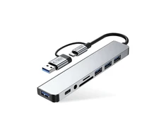 Tech-Protect HB06 HUB Adapteris 8in1 TYPE-C + USB2.0 + USB3.0 + SD/TF + AV3.5 - pilka