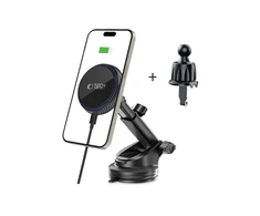 TECH-PROTECT MM15W-V4 MAGNETINIS MAGSAFE PRIEKINIO PANELIO IR VENTILIACIJOS AUTOMOBILIO LAIKIKLIS BELAIDIS ĮKROVIKLIS 15W Juodas