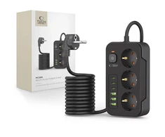 Tech-Protect PC3X6 Power Strip 3 Sockets 240V + 3xUSB-A + 3xUSB-C 200cm – Juodas