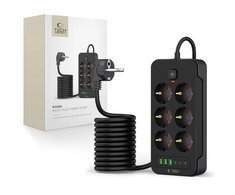 Tech-Protect PC6X6 maitinimo juosta 6 lizdai 240V + 3xUSB-A + 3xUSB-C 200cm - juodas