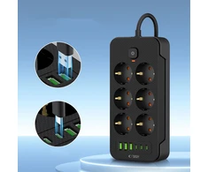 Tech-Protect PC6X6 Power Strip 6 Sockets 240V + 3xUSB-A + 3xUSB-C 200cm – Juodas