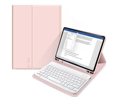 4Kom Tech-Protect SC Pen + klaviatūra su klaviatūra Apple iPad D 10.9” 10 / 2022 / 11” 11 / 2025 – dėklas planšetiniam kompiuteriui rožinės spalvos