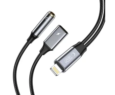 Cable Adapteris Lightning – Lightning + mini jack 3,5mm Tech-Protect UltraBoost juodos spalvos