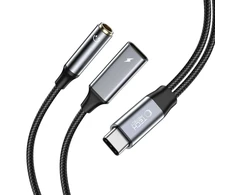 Adapteris USB-C – USB-C + mini jack 3,5mm Tech-Protect UltraBoost juodos spalvos