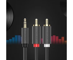 UGREEN AV102 2x RCA (Cinch) kištukai - 3.5mm lizdas 1m juodas