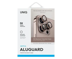 UNIQ Optix aliuminio kameros objektyvo apsauga Apple iPhone 16 Pro 6.3" / 16 Pro Max 6.9" pilkšvai auksinis stiklas