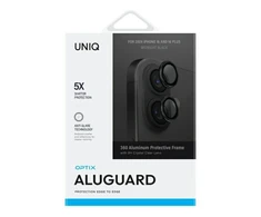 Uniq Optix aliuminio fotoaparato objektyvo apsauga iPhone 16 / 16 Plus su aplikatoriumi - juodas