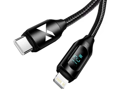 USB-A kabelis – Lightning Wozinsky WUALC2 su LED ekranu 2.4A 2m – juodos spalvos