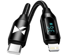 Wozinsky WUCLC2 Lightning - USB-C 36W 480Mb/s laidas 2m su ekranu - juodas