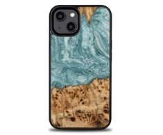 Medinis ir dervos dėklas skirtas iPhone 15 Plus Bewood Unique Uranus - mėlyna ir balta