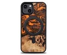 Wood and resin Apple iPhone 15 Plus MagSafe Bewood Unique Oranžinis - dėklas telefonui oranžinės ir juodos spalvps