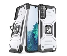 Wozinsky Ring Armor tvirtas hibridinis dėklas + magnetinis laikiklis skirtas Samsung Galaxy S22 + (S22 Plus), sidabrinis