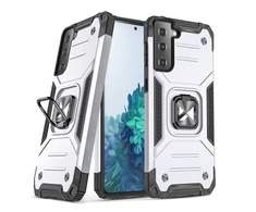 Wozinsky Ring Armor tvirtas hibridinis dėklas + magnetinis laikiklis skirtas Samsung Galaxy S22 + (S22 Plus), sidabrinis