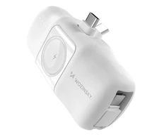 Wozinsky WF16-YCS 5000mAh 15W USB-C mini išorinė baterija su įmontuotu USB-C kabeliu ir „Apple Watch“ įkrovikliu – baltos spalvos