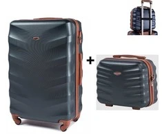 Kelioninis Nedidelis tamsiai žalias lagaminas Wings BS402S +kosmetinė