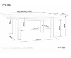 Signal Meble Valgomojo stalas SIGNAL Presto, 140(218)x80x78 cm, kašmyro