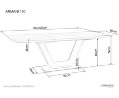 Signal Meble Valgomojo stalas ARMANI CERAMIC, 160 x 90 cm, balta/juoda