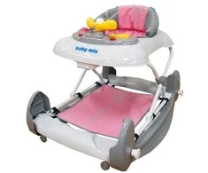 Vaikštynė su sūpynėmis ir silikoniniais ratukais Baby Mix rožinė
