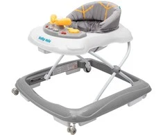 Baby Mix vaikštynė su vairu ir silikoniniais ratukais pilkos spalvos