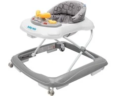 Baby Mix vaikštynė su vairu ir silikoniniais ratukais tamsiai pilkos spalvos