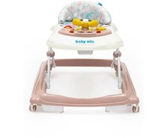 Baby Mix vaikštynė su vairu ir rožinės spalvos silikoniniais ratukais