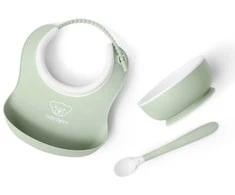 BabyBjorn Baby Feeding Set - komplektas do karmienia, 3 vnt. | Powder Žalias