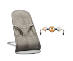 BABYBJÖRN gultukas Bliss Mesh, pilkos/smėlio spalvos, 606102 + barškutis