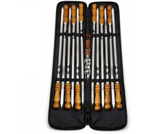 Bbq Expert Nerūdijančio plieno iešmų rinkinys (480×12×3 mm) ir šašlykų nuėmimo peilis su dėklu, 12 vnt.