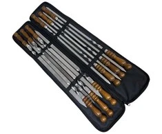 Bbq Expert Nerūdijančio plieno iešmų rinkinys (550×20×3 mm ir 550×12×3 mm) su dėklu, 12 vnt.
