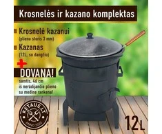 Kazan Mangal «Kazano krosnelė» komplektas: krosnelė kazanui 3mm, kazanas 12L (Namangan), samtis.