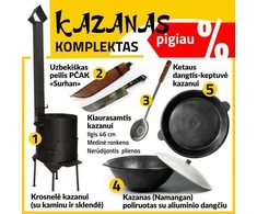 Rištan Komplektas: Krosnelė (3mm) Kazanas 16L - Dangtis-keptuvė- Kiaurasamtis - Peilis