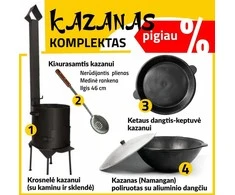 Rištan Komplektas: Krosnelė (3mm) - Kazanas 12L plokščias dugnas - Dangtis-keptuvė- Kiaurasamtis