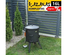 Kazan Mangal Komplektas: Uzbekiškas išdegintas kazanas 16L apvalus dugnas + Krosnelė kazanui + Kiaurasamtis