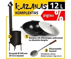 Komplektas: Uzbekiškas poliruotas kazanas 12L (Namangan) | apvalus dugnas + Krosnelė kazanui + Kiaurasamtis