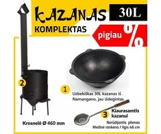 Komplektas: Krosnelė kazanui, Uzbekiškas kazanas 30L Namangan (išdegintas, poliruotas), Kiaurasamtis