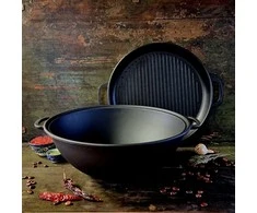 Maysternya Kazanas WOK 12l su ketaus grill dangčiu keptuvė