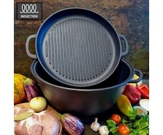 Maysternya KAZANAS WOK 18L su GRILL ketaus dangčiu keptuvė | V18CPGr