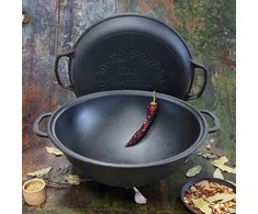 Maysternya KAZANAS WOK 18L su GRILL ketaus dangčiu keptuvė | V18CPGr
