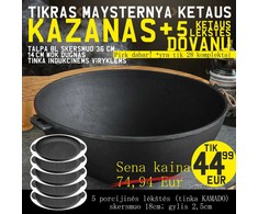 Ketaus WOK kazanas 8L ir 5 ketaus lėkštės «MAYSTERNYA»