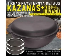 Maysternya Ketaus KAZANAS su ketaus dangčiu-keptuvė | 8L | T405CP ir 3 lėkštės T101 | komplektas
