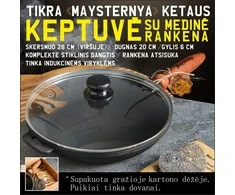 Maysternya Ketaus keptuvė 28*6 сm (medinė rankena, stiklinis dangtis) T306C3