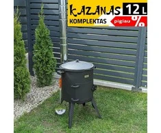 Namangan Komplektas: Uzbekiškas išdegintas kazanas 12L plokščias dugnas + Krosnelė kazanui + Kiaurasamtis