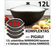 Namangan Užbekiškas poliruotas kazanas 12L + 4 ketaus lėkštės + aliuminio dangtis
