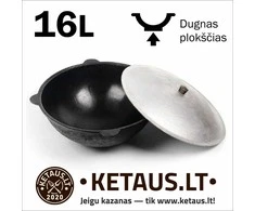 Rištan Uzbekiškas poliruotas kazanas 16l +Ketaus dangtis-keptuvė +Leganas + kiaurasamtis
