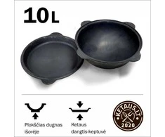 Uzbekiškas poliruotas kazanas 10l (Namangan) su ketaus dangčiu-keptuvė DKP10