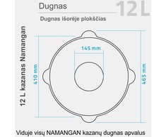 Užbekiškas poliruotas kazanas 12L | apvalus dugnas (Namangan) su juodu dangčiu